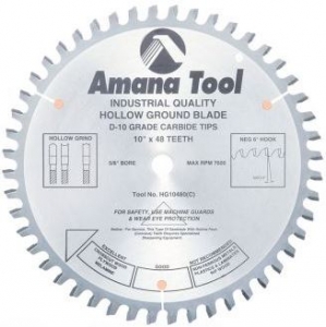 Amana Tool HG10480 Carbide Tipped Hollow Ground 10 Inch D x 48T HG, -6 Deg, 5/8 Bore, Circular Saw Blade
