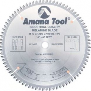 Amana Tool MB10800 Carbide Tipped Double-Face Melamine 10 Inch D x 80T H-ATB, -6 Deg, 5/8 Bore, Circular Saw Blade