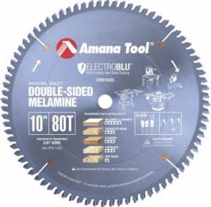 Amana Tool MB10800C Electro-Blu Carbide Tipped Double-Face Melamine 10 Inch D x 80T H-ATB, -6 Deg, 5/8 Bore, Non-Stick Coated Circular Saw Blade
