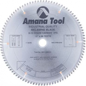 Amana Tool MB12960 Carbide Tipped Double-Face Melamine 12 Inch D x 96T H-ATB, -6 Deg, 1 Inch Bore, Circular Saw Blade