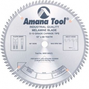 Amana Tool MSB1080 Carbide Tipped Double-Face Melamine 10 Inch D x 80T H-ATB, -2 Deg, 5/8 Bore, Circular Saw Blade