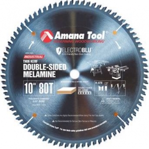 Amana Tool MSB1080C Electro-Blu Coated Carbide Tipped Double-Face Melamine 10 Inch D x 80T H-ATB, -2 Deg, 5/8 Bore, Non-Stick Circular Saw Blade