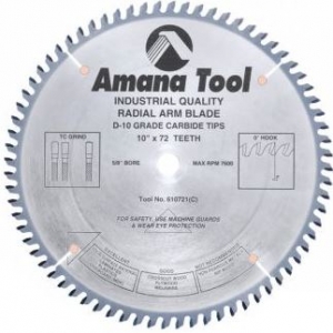 Amana Tool 610721 Carbide Tipped Solid Surface 10 Inch D x 72T M-TCG, 0 Deg, 5/8 Bore, Circular Saw Blade