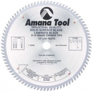 Amana Tool 612841 Carbide Tipped Solid Surface 12 Inch D x 84T M-TCG, 0 Deg, 1 Inch Bore, Circular Saw Blade