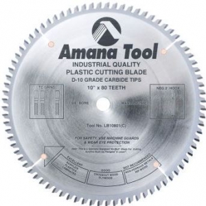 Amana Tool LB10801 Carbide Tipped Non-Melt Plastic 10 Inch D x 80T M-TCG, -2 Deg, 5/8 Bore, Circular Saw Blade