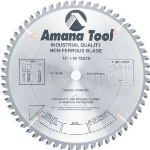 Amana Tool 510601-30 Carbide Tipped Aluminum and Non-Ferrous Metals 10 Inch D x 60T TCG, -6 Deg, 30MM Bore, Circular Saw Blade