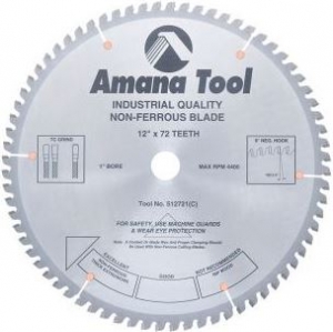 Amana Tool 512721 Carbide Tipped Aluminum and Non-Ferrous Metals 12 Inch D x 72T TCG, -6 Deg, 1 Inch Bore, Circular Saw Blade