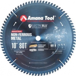 Amana Tool 510801C Electro Blu Carbide Tipped Aluminum and Non-Ferrous Metals 10 Inch D x 80T TCG, -6 Deg, 5/8 Bore, Non-Stick Coated Circular Saw Blade
