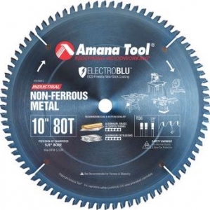 Amana Tool 510801C Electro Blu Carbide Tipped Aluminum and Non-Ferrous Metals 10 Inch D x 80T TCG, -6 Deg, 5/8 Bore, Non-Stick Coated Circular Saw Blade