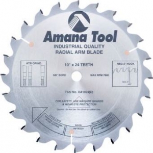 Amana Tool RA1024 Carbide Tipped Radial Arm 10 Inch D x 24T ATB, -2 Deg, 5/8 Bore Circular Saw Blade