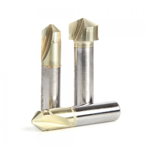 AMS-219 3-Pc ACM Carbide (Brazed to Steel Shank) Double Edge Folding V-Groove Zirconium Nitride (ZrN) Coated Router Bits Collection includes 45747 (90&deg;), 45785 (108&deg;) & 45743 (135&deg;) (1/2" shank)