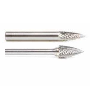 BURS-192 1/4" CD x 5/8" CL x 1/4" Shank x 2" OAL SG-1DC Double Cut Solid Carbide Pointed Tree Shape SG Burr Bit