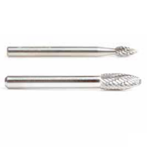BURS-202 1/4" CD x 1/2" CL x 1/4" Shank x 2" OAL SH-1DC Double Cut Solid Carbide Flame Shape SH Burr Bit