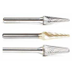 BURS-210 1/8" CD x 3/8" CL x 1/8" Shank x 1-1/2" OAL SL-41DC Double Cut Solid Carbide Radius Cone Shape SL Burr Bit