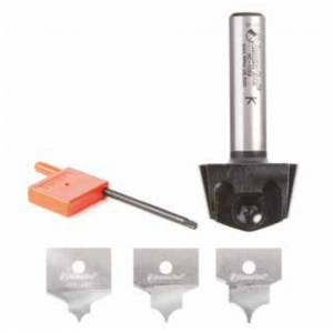 AMS-214 4-Piece Set includes RC-1050 1/4"shank tool body, solid carbide insert knife #’s RCK-471 (1/8" R), RCK-472 (3/16" R) and RCK-473 (1/4" R)