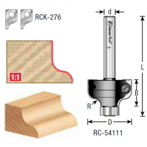 RC-54111 1-1/32" CD x 3/16" Radius x 5/8" CL x 1/4" Shank x 2-3/8" OAL Ogee Fillet RCK-276 Repl. Knives 47706 Repl. BB