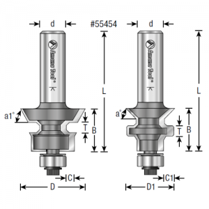 55454 1/2" to 5/8" Material Size x 1-1/4" CD x 15/16" D1 x 45&deg; Angle x 60&deg; Angle1 x 13/64" T x 0.163" C x 0.197" C1 x 3/4" CL x 1/2" Shank x 2-3/4" OAL