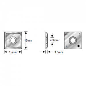 RCK-502 15 x 15 x 1.5mm 35&deg; Bevel 4 Cutting Edges Insert Knife For Gen. Purpose Wood, Chipboard, Plywood