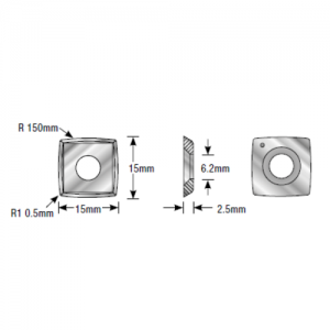 RCK-370 15 x 15 x 2.5mm 35&deg; Bevel 4 Cutting Edges Insert Knife For Gen. Purpose Wood, Chipboard, Plywood