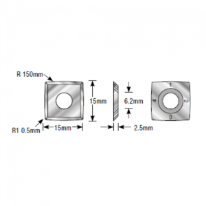 RCK-372 15 x 15 x 2.5mm 35&deg; Bevel 4 Cutting Edges Insert Knife For Gen. Purpose Wood, Chipboard, Plywood