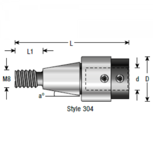 304010 19.3mm CD x 11mm L1 x 20.8&deg; Angle x 8mm M x 10mm Shank x 48mm OAL x Right Hand