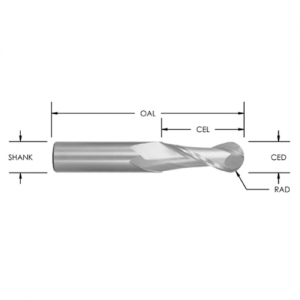 SBNU125 1/8" CD x 1/2" CL x 1/4" SHANK x 2" OAL x 1/16" RAD