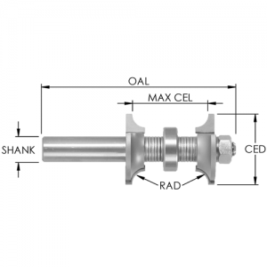 SE2164 1-3/8" CD x 1/2" SHANK x 3-3/4" OAL x 1/4" RADIUS