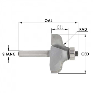 SE3220 1-1/8" CD x 1/2" CL x 1/4" SHANK x 5/32" RADIUS