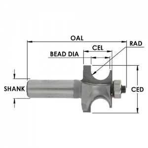 SE3241 13/16" CD x 1/2" CL x 1/4" SHANK x 3/32" RADIUS x 3/16" BEAD DIA