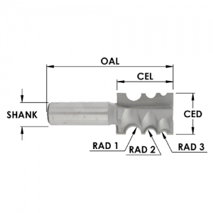 SE3273 7/8" CD x 1-1/8" CL x 1/2" SHANK x 5/32" RADIUS 1 x 7/64" RADIUS 2 x 1/16" RADIUS 3
