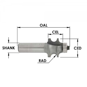 SE3274 15/16" CD x 5/8" CL x 1/2" SHANK x 5/32" RADIUS