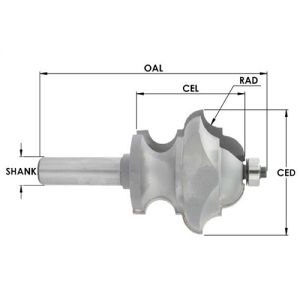 SE3342 2-1/4" CD x 1-7/8" CL x 1/2" SHANK x 7/32" RADIUS