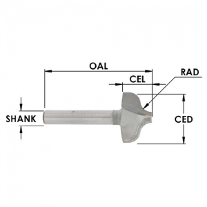 SE3605B 3/4" CD x 7/16" CL x 1/2" SHANK x 1/8" RADIUS
