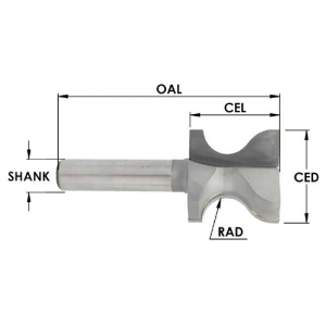 SE6046 1-7/16" CD x 1-1/8" CL x 1/2" SHANK x 3/8" RADIUS