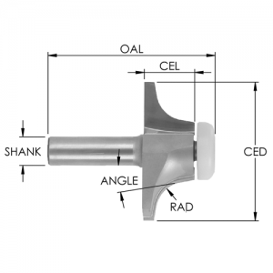 SE2970 1 1/2" CD x 1-1/4" CL x 1/2" SHANK x 1/2"-1-1/4" THICK x 12&deg; DEGREE, Bevel
