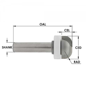 SE2964 1-1/8" CD x 1/2" CL x 1/2" SHANK x 2-7/8" OAL x 3/8" RADIUS
