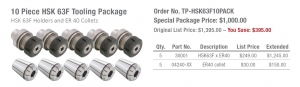 10 Piece HSK 63F Tooling Package HSK 63F Holders and ER 40 Collets Order No. TP-HSK63F10PACK