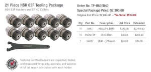 21 Piece HSK 63F Tooling Package HSK 63F Holders and ER 40 Collets Order No. TP-H63ER40 
