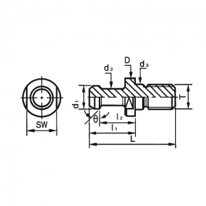 SE13003 DAT 40-A Type x 23mm D x 19mm d1 x 14mm d2 x 17mm d3 x 54mm L x 26mm L1 x 20mm L2 x 15&deg; 0 x M16 Threads
