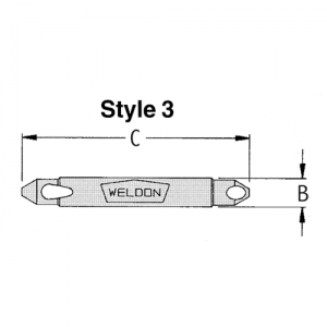 WELCS-3S 3 Style x .073" Diameter of cut Min. x 15/64" Diameter of cut Max. x 1/4" Shank B x 1-3/4" OAL C 82 Degree Pilotless Countersink