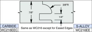 WC216EE 4 DIA x 1 1/4 BORE 3 WING S-ALLOYSTILE & RAIL SET - 3/8" BEAD, EDGE-EASECCW/FACE DOWN