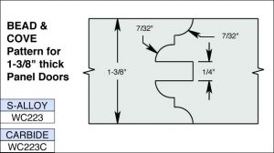WC223CSPECIALORDER 6PC CUTTER SET FOR 1 3/8" DOORS3 WING x 1 1/4" BORE CT